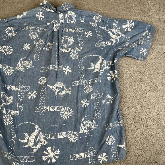 Reyn Spooner Alfred Shaheen Shirt Mens L Blue Hawaiian Button Fish Floral - Picture 8 of 12